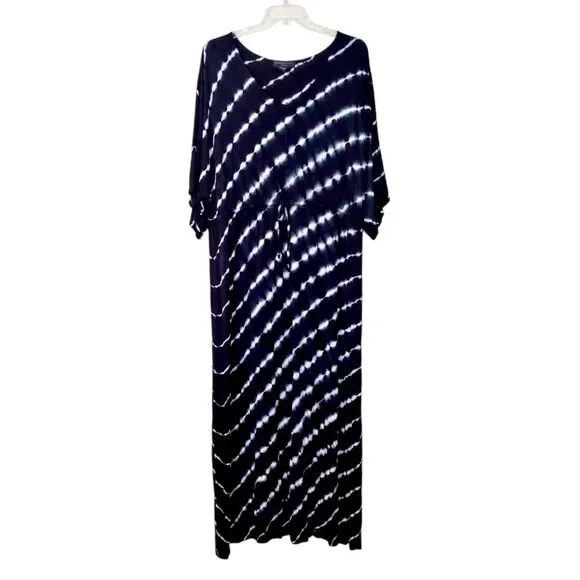 Design History | Dresses | Design History Womens Blue Tie Dye V Neck  Drawstring Waist Maxi Dress Si | Poshmark